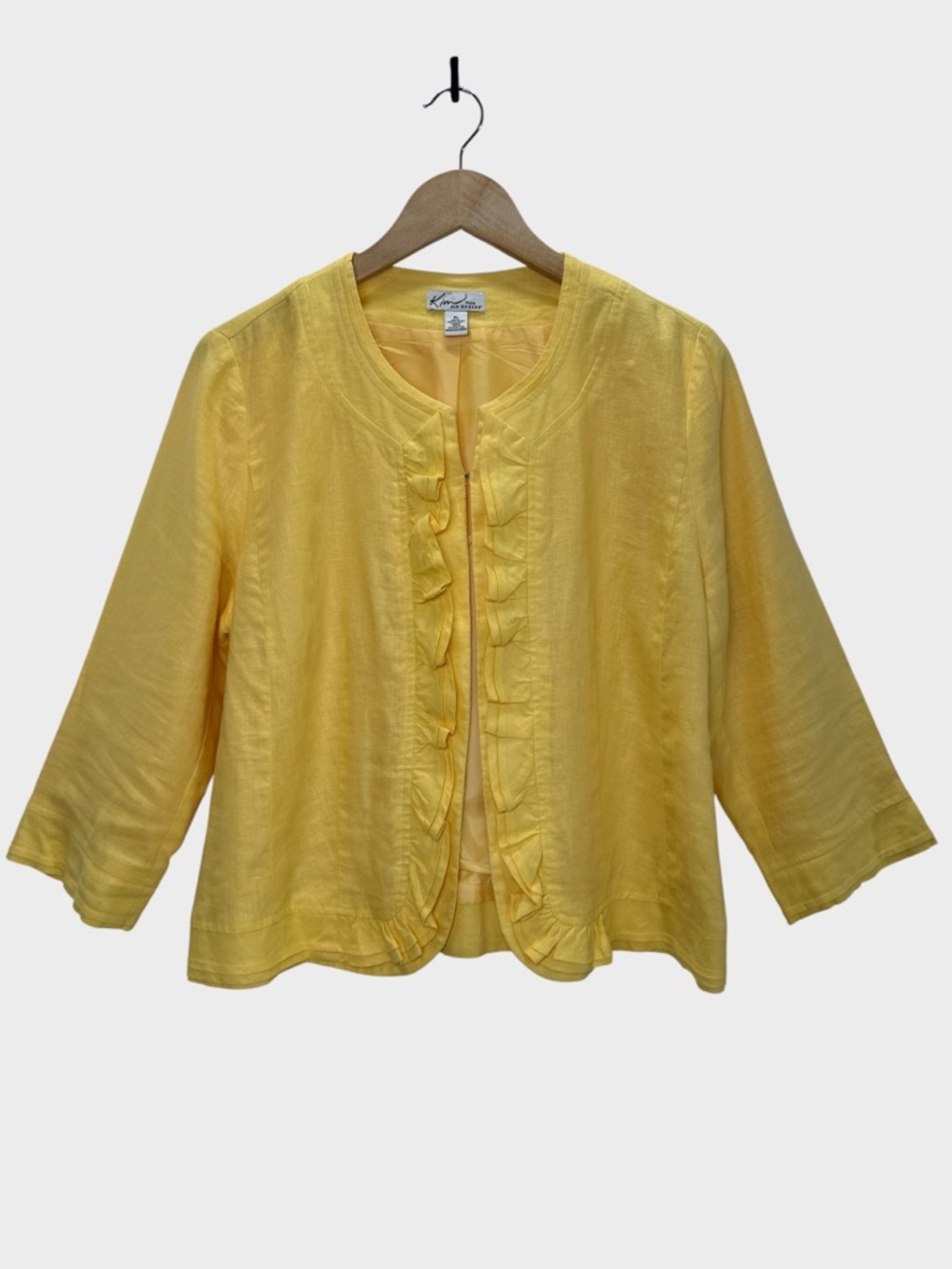 Kim Rogers Linen Blazer Butter Yellow Ruffle Trim Classic Spring Layer LP